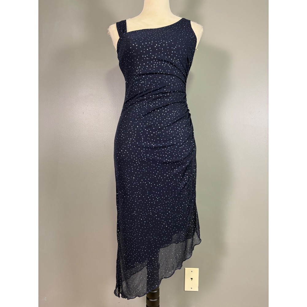 Vintage Y2K Be Smart Asymmetrical Dress XS Glitter Ruched Hoco Fairy Ethereal